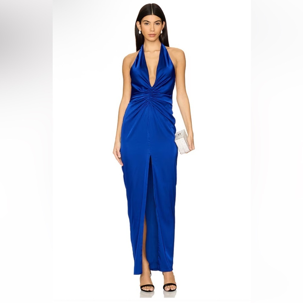 Katie May Judy Gown Royal Sapphire Blue Backless Dress Satin Revolve Nwt Xxs